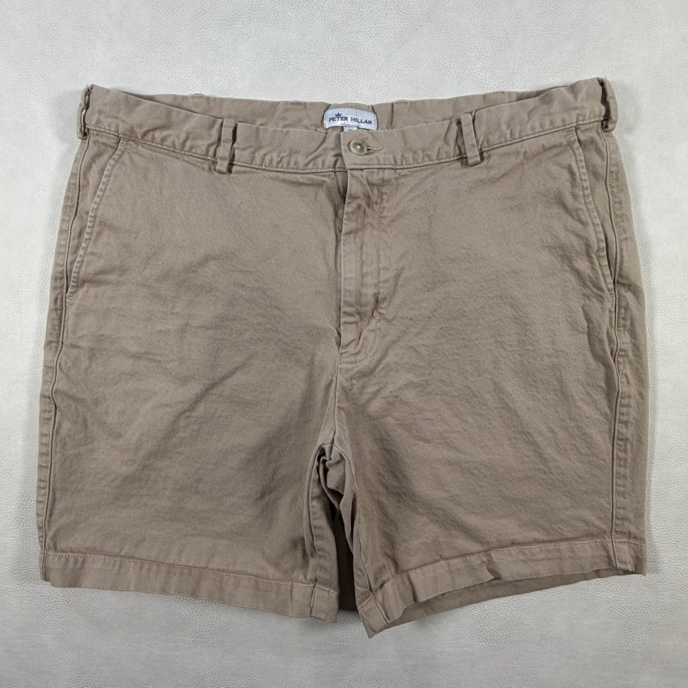 Peter Millar Mens Size 38‎ Khaki Shorts Tan Pima Cotton Stretch Chino Flat Front